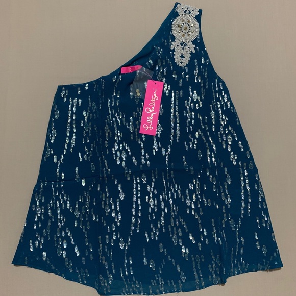 LILLY PULITZER Siene One Shoulder Silk Top - Picture 2 of 8